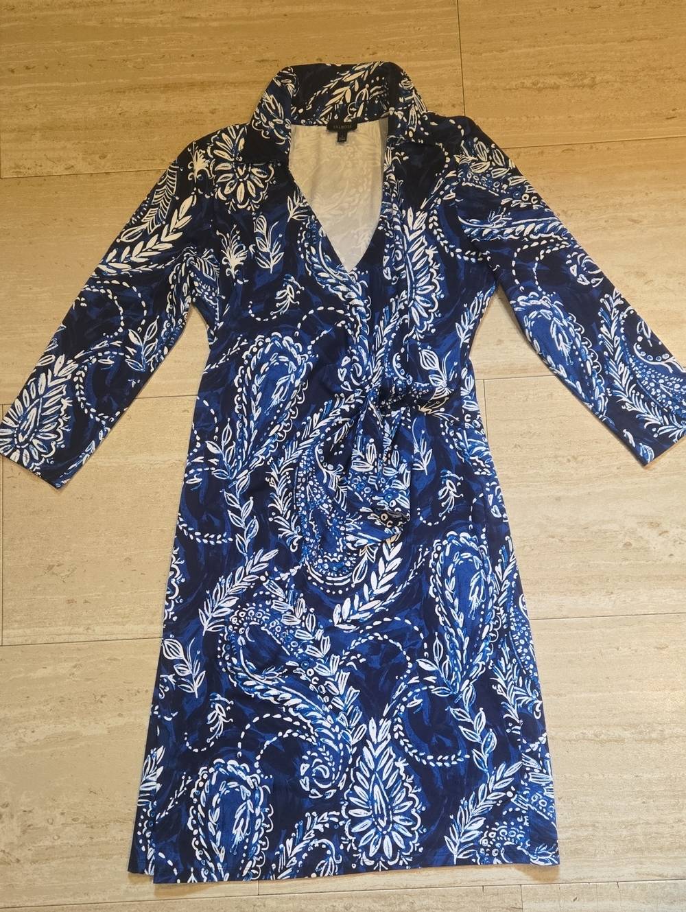 Talbot's Shades of Blue Design Print Midi Dress